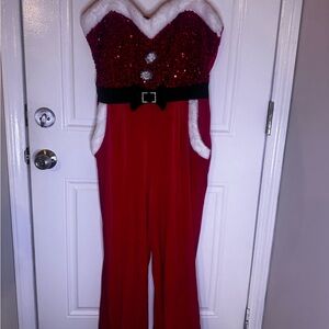 Festive Red Sequin Strapless Jumpsuit